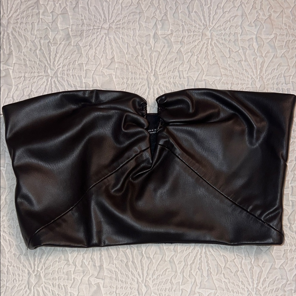 Brown Faux Leather Top
